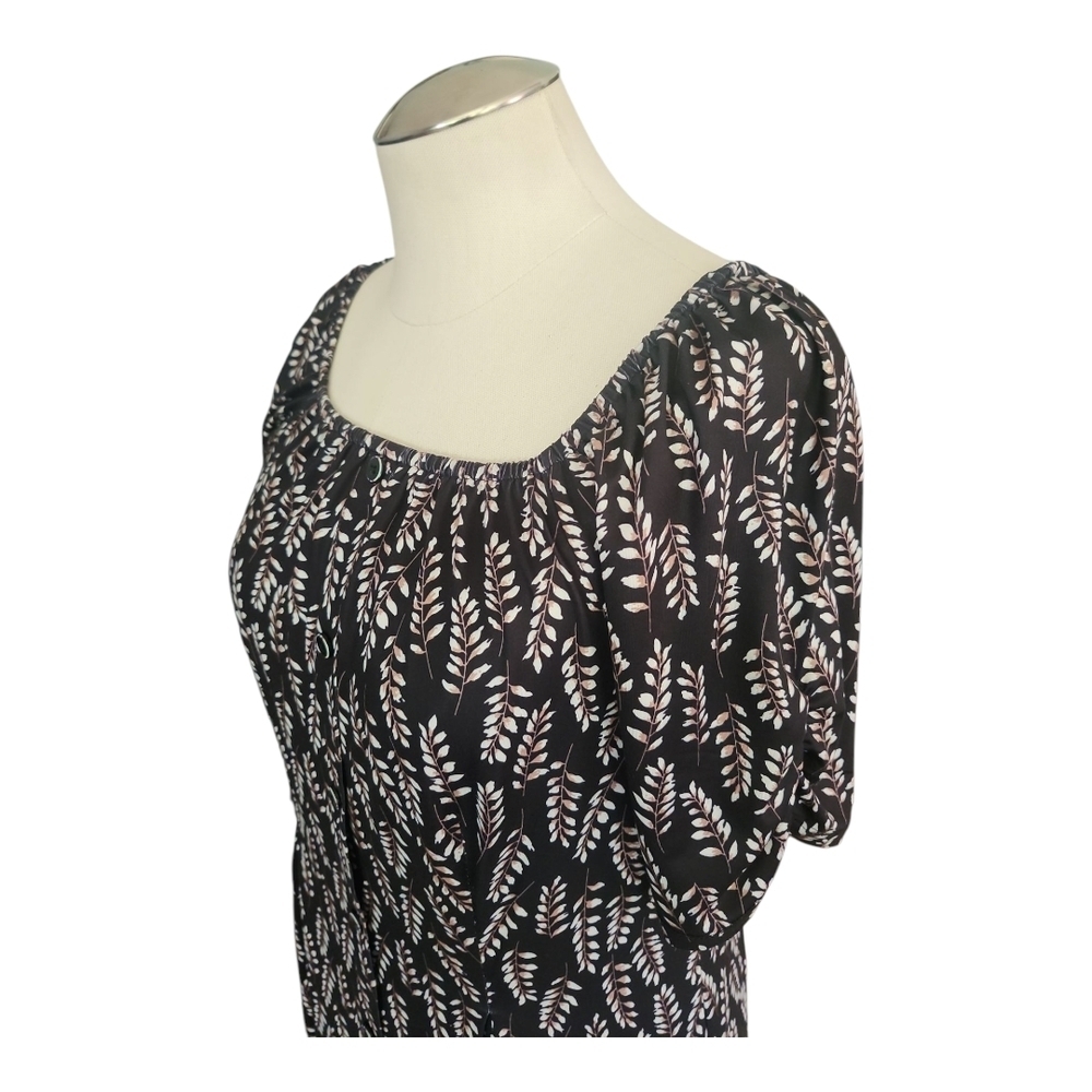 Allegra K Black Leaf Print Dress | Scoop Neck Stretch Knit Dress Size M - Picture 7 of 9